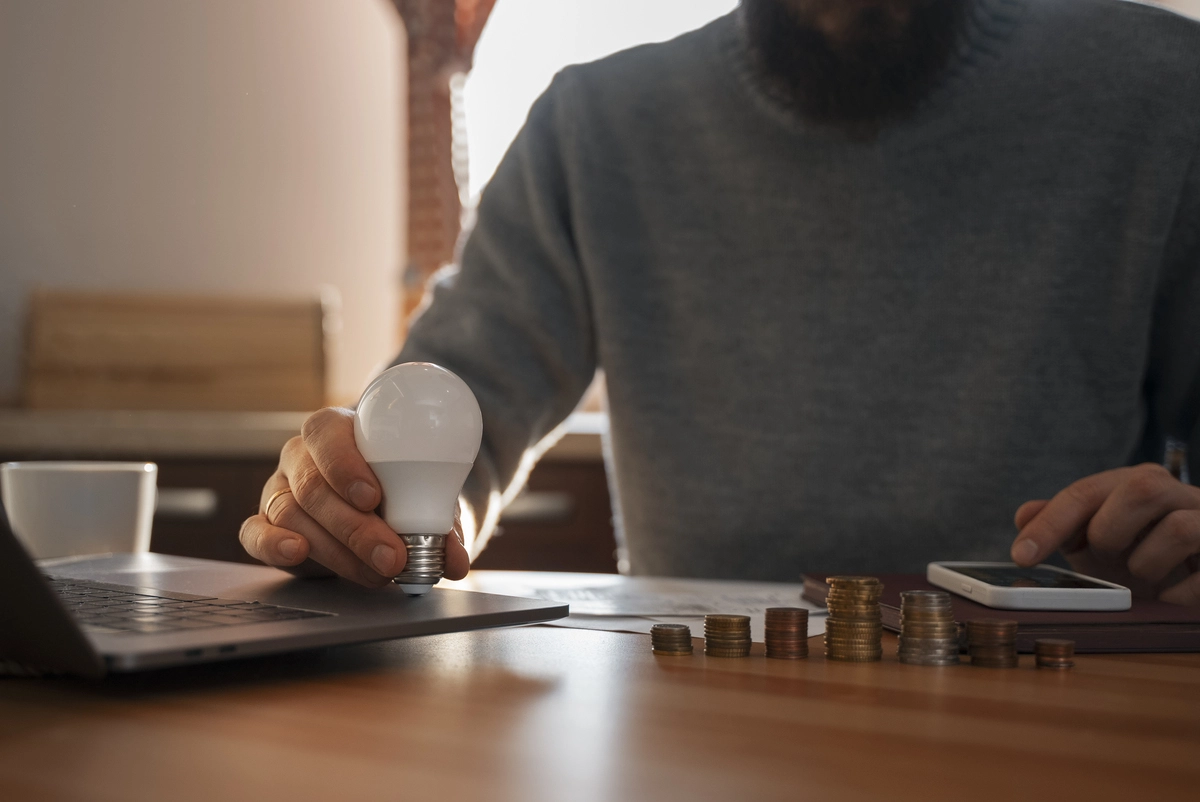 Uma pessoa segurando uma lâmpada com algumas moedas do lado, fazendo uma alusão à economia criativa.