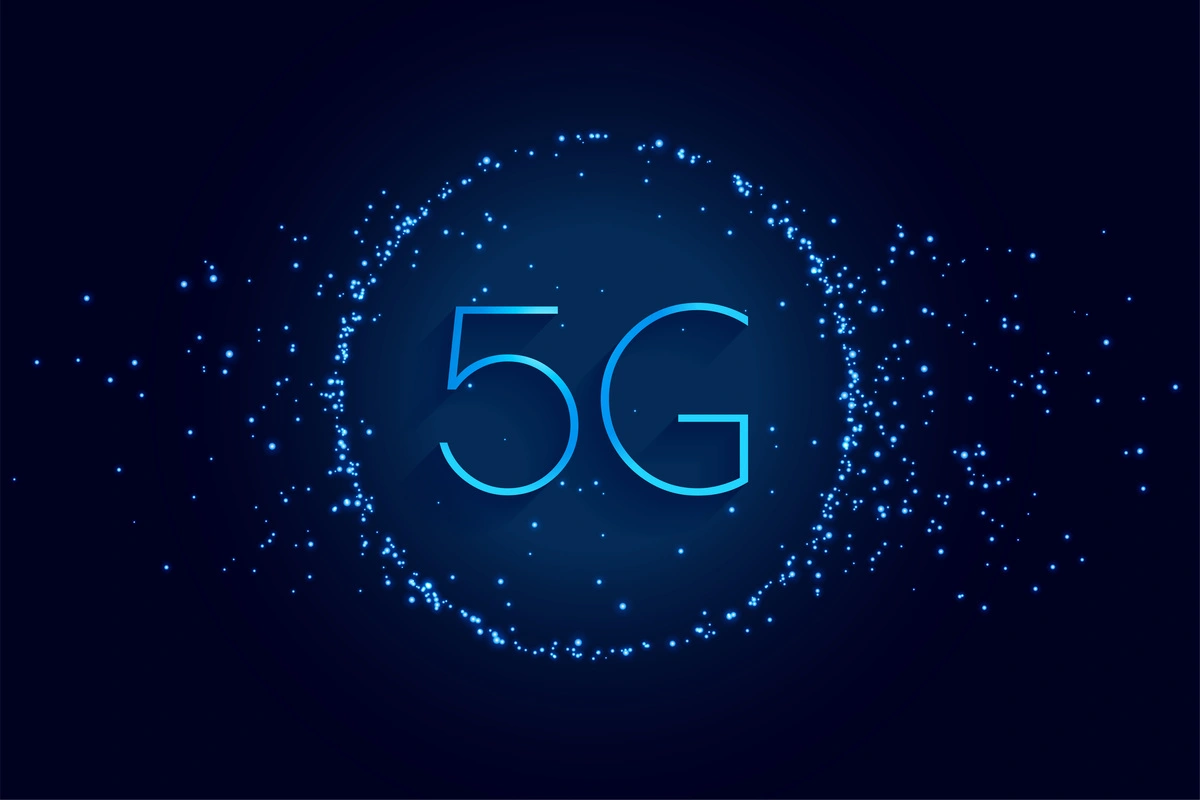 Escritos digitais representando a tecnologia 5G.