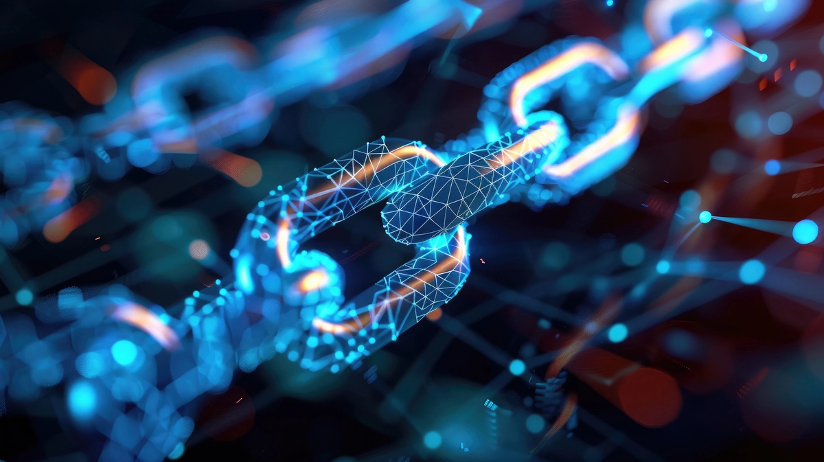 Uma corrente cibernética representando a tecnologia blockchain, que ganhou destaque com o foco nas cadeias produtivas mais transparentes após a COP 30